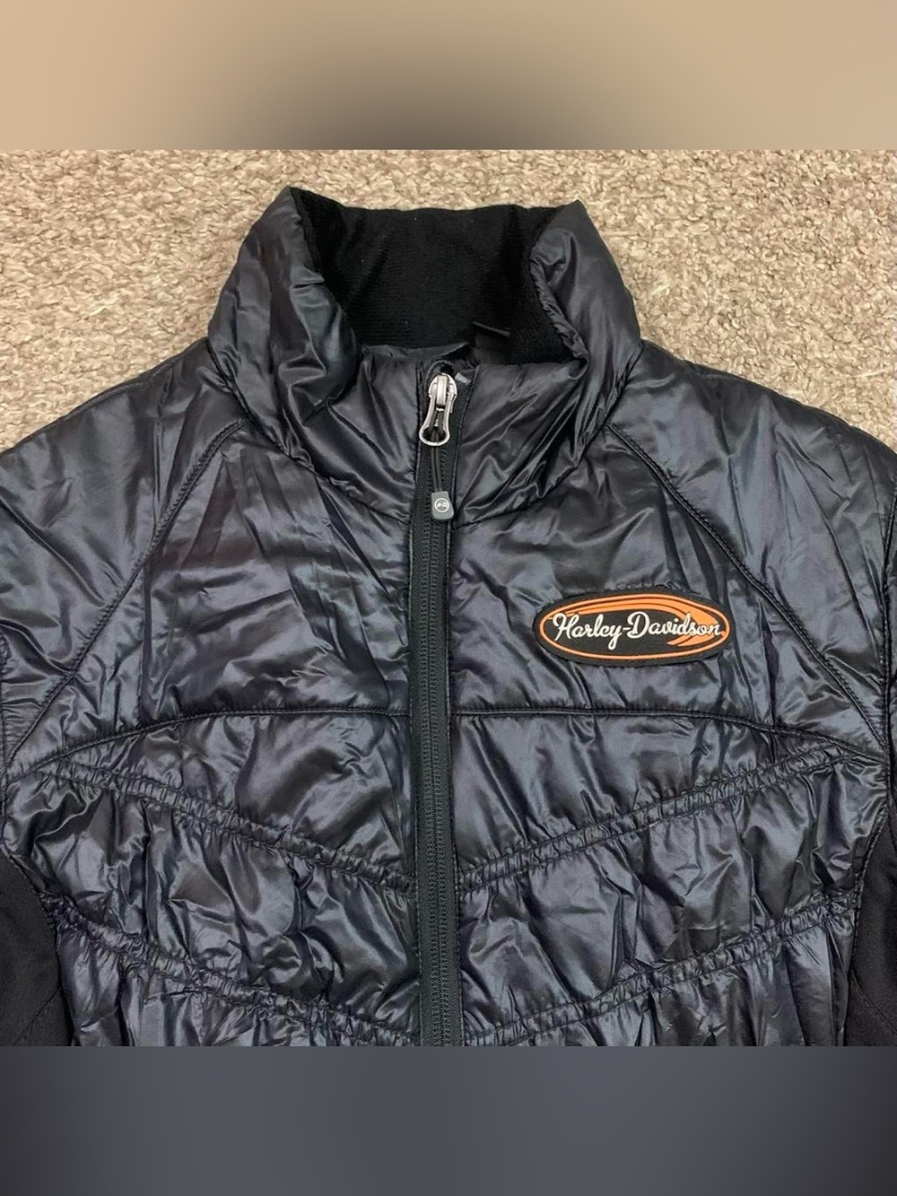 Harley Davidson Womens XS Black Quilted Puffer Jacket Logo Insulated Riding Gear - Picture 2 of 11